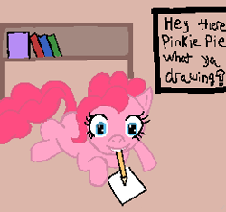 Size: 260x244 | Tagged: safe, artist:just_a_nerd, pinkie pie, earth pony, g4, colored, dialogue, digital art, pixel art, redraw