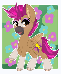 Size: 2392x2896 | Tagged: safe, artist:annuthecatgirl, oc, oc:magenta jewels, pegasus, blaze (coat marking), coat markings, eyeshadow, facial markings, makeup, muzzle markings, passepartout, raised hoof, socks (coat markings), solo, unshorn fetlocks, wings