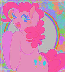 Size: 1100x1226 | Tagged: safe, artist:wormybait, pinkie pie, earth pony, pony, g4, cute, female, mare, one eye closed, open mouth, open smile, rearing, smiling, solo, wink