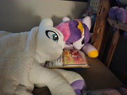 Size: 2048x1536 | Tagged: artist needed, safe, pipp petals, zipp storm, pegasus, pony, g5, bed, blanket, duo, duo female, female, indoors, irl, life size, mare, photo, pillow, plushie, royal sisters (g5), siblings, sisters