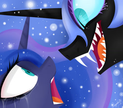 Size: 1700x1500 | Tagged: safe, artist:dragonfoxgirl, nightmare moon, princess luna, pony, g4, crying, dr jekyll and mr hyde, duality, duo