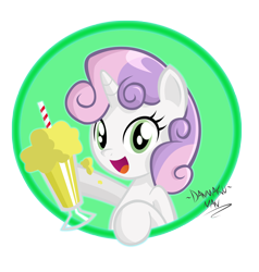 Size: 2000x2105 | Tagged: safe, artist:danmakuman, part of a set, sweetie belle, pony, unicorn, g4, cute, diasweetes, female, filly, foal, food, hoof hold, horn, ice cream, milkshake, open mouth, simple background, smiling, solo, transparent background