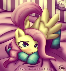 Size: 2027x2197 | Tagged: safe, artist:pshyzomancer, fluttershy, pegasus, pony, g4, bedroom eyes, blushing, clothes, female, looking at you, mare, socks, solo, striped socks