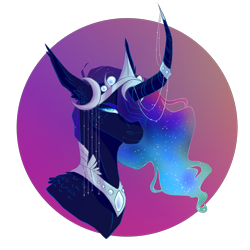 Size: 5000x5000 | Tagged: safe, artist:pjj0, nightmare moon, alicorn, pony, g4, bust, curved horn, female, horn, horn jewelry, horn ring, jewelry, mare, peytral, regalia, ring, solo