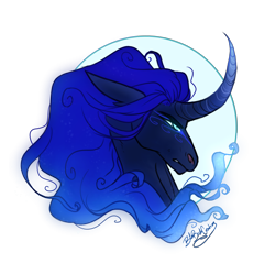 Size: 5000x5000 | Tagged: safe, artist:pjj0, princess luna, alicorn, pony, g4, bust, curved horn, female, horn, mare, portrait, simple background, slit pupils, solo, transparent background