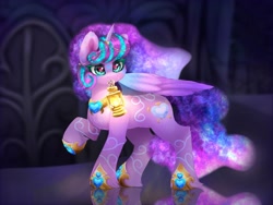 Size: 2000x1500 | Tagged: safe, artist:taiweiart, princess flurry heart, alicorn, pony, g4, coat markings, facial markings, female, fetlock tuft, heart, heart eyes, hoof shoes, horn, horn jewelry, horn ring, jewelry, lantern, mare, mouth hold, older, older flurry heart, peytral, princess shoes, ring, solo, wingding eyes