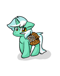 Size: 1014x1272 | Tagged: safe, artist:zutcha, lyra heartstrings, pony, unicorn, g4, bag, daisy (flower), female, floppy ears, flower, horn, mare, saddle bag, simple background, solo, white background