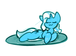 Size: 1083x803 | Tagged: safe, artist:zutcha, trixie, pony, unicorn, g4, :3, cute, diatrixes, eyes closed, female, horn, lying down, mare, on side, simple background, sketch, smiling, smug, solo, white background