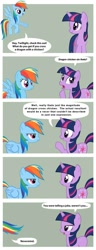 Size: 577x1500 | Tagged: artist needed, safe, rainbow dash, twilight sparkle, pegasus, unicorn, g4, comic, horn, joke, speech bubble