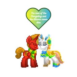 Size: 720x720 | Tagged: safe, oc, oc:ankhfiresky, oc:morphonia, alicorn, changeling, pony, pony town, hearts and hooves day, love, moon, sun