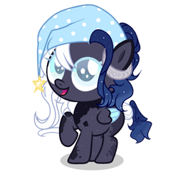 Size: 2274x2193 | Tagged: safe, artist:be_yourself, artist:cosmosloghy, oc, oc only, oc:moony nightly, pegasus, pony, baby, baby pony, blind, colored eyelashes, colored wings, cute, female, gradient mane, gradient tail, hat, high res, horns, looking up, nightcap, open mouth, open smile, pegasus oc, planet ponies, ponified, raised hoof, simple background, smiling, solo, solo female, space ponies, tail, transparent background, wings