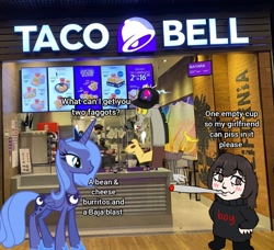 Size: 1200x1094 | Tagged: safe, discord, princess luna, g4, date, female, lesbian, meme, taco bell