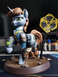 Size: 960x1280 | Tagged: safe, artist:chyvak, artist:draconis taaldis, oc, oc:littlepip, unicorn, fallout equestria, figure, figurine, horn, irl, photo, pipbuck, road sign