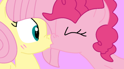 Size: 900x500 | Tagged: safe, artist:jadeharmony, fluttershy, pinkie pie, earth pony, pegasus, pony, g4, base used, blushing, cute, daaaaaaaaaaaw, diapinkes, duo, eyes closed, female, kiss on the lips, kissing, lesbian, mare, ship:flutterpie, shipping, shyabetes, surprise kiss