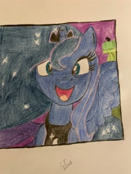 Size: 3024x4032 | Tagged: safe, artist:celestialflare, derpibooru exclusive, princess luna, alicorn, pony, g4, jewelry, looking at you, open mouth, open smile, regalia, smiling, solo