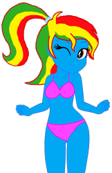 Size: 1280x1971 | Tagged: safe, artist:shieldwingarmorofgod, artist:yaya54320bases, oc, oc only, oc:royal strength, human, equestria girls, g4, belly, belly button, bikini, blue skin, clothes, female, midriff, pink bikini, pink swimsuit, ponytail, simple background, solo, swimsuit, transparent background