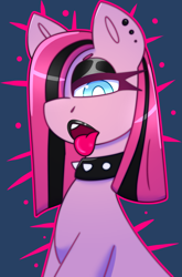 Size: 2131x3220 | Tagged: safe, artist:askhypnoswirl, pinkie pie, earth pony, pony, g4, choker, eyeshadow, goth, lidded eyes, lipstick, looking at you, makeup, pinkamena diane pie, solo, spiked choker, tongue out