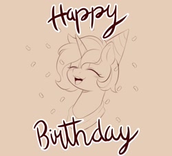 Size: 1884x1710 | Tagged: safe, artist:nightlight dawn, oc, oc:sagiri himoto, pony, unicorn, confetti, eyes closed, hat, horn, party hat, smiling, solo