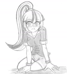 Size: 1476x1637 | Tagged: safe, artist:trainbang, sonata dusk, equestria girls, g4, female, monochrome, solo