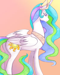 Size: 1600x2025 | Tagged: safe, artist:rinkulover4ever50592, princess celestia, alicorn, pony, g4, butt, female, mare, plot, solo