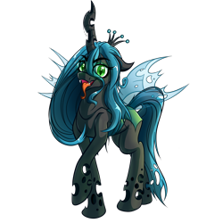 Size: 4000x4000 | Tagged: safe, artist:witchtaunter, queen chrysalis, changeling, changeling queen, g4, crown, female, jewelry, open mouth, raised hoof, regalia, simple background, solo, tongue out, transparent background