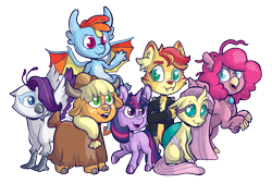 Size: 1434x972 | Tagged: safe, artist:lucheek, applejack, fluttershy, pinkie pie, rainbow dash, rarity, sunset shimmer, twilight sparkle, abyssinian, changedling, changeling, classical hippogriff, dragon, griffon, hippogriff, pony, unicorn, yak, anthro, g4, abyssinianized, alternate universe, appleyak, changedlingified, changelingified, classical hippogriffied, cloven hooves, colored hooves, cute, dashabetes, diapinkes, dragoness, dragonified, ear fluff, female, flutterling, griffarity, griffonized, hippo pie, hippogriffied, hooves, horn, jackabetes, jewelry, mane six, necklace, nyanset shimmer, rainbow dragon, raribetes, shimmerbetes, simple background, species swap, transparent background, twiabetes, unicorn twilight, yakified