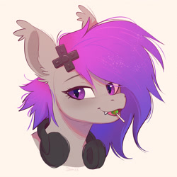 Size: 3000x3000 | Tagged: safe, artist:imalou, oc, oc only, oc:afternight, bat pony, pony, bust, candy, female, food, lollipop, looking at you, mare, portrait, simple background, solo