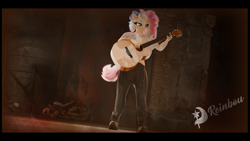 Size: 4800x2700 | Tagged: safe, artist:reinbou, oc, oc only, oc:hope gate, anthro, destiny of equestria, 3d, blender, blender cycles, guitar, musical instrument, solo