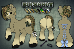 Size: 3580x2380 | Tagged: safe, artist:dewdropinn, oc, oc:buckshot, commission, corset piercing, piercing, reference sheet