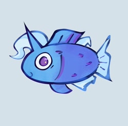 Size: 1560x1540 | Tagged: safe, artist:startrixfan, trixie, fish, g4, blue background, female, fishified, horn, simple background, smiling, solo, species swap