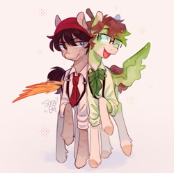 Size: 1244x1234 | Tagged: safe, artist:sotaiewe, earth pony, goo, goo pony, hybrid, pegasus, best friends, clothed ponies, couple, dsmp, duo, duo male, fanart, male, quackity, rule 85, slime, slimecicle