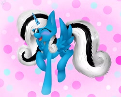 Size: 2164x1732 | Tagged: safe, artist:sleepicookie, oc, oc:miss smile, alicorn, pony, female, mare, one eye closed, solo, wink