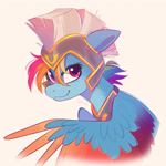 Size: 3000x3000 | Tagged: safe, artist:imalou, rainbow dash, pegasus, pony, g4, g5, colored wings, colored wingtips, commission, commissioner:mlp-trinary, female, g4 to g5, g5 concept leaks, generation leap, helmet, high res, looking at you, mare, rainbow dash (g5 concept leak), smiling, smiling at you, solo, wings