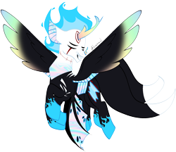 Size: 1952x1689 | Tagged: safe, artist:kharmacal, oc, oc only, oc:ø, deity, base used, bat wings, eyes closed, fox tail, mane of fire, sleipnir, solo, tail, wings