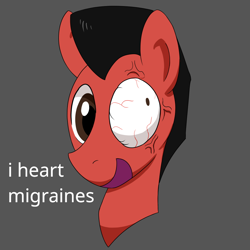 Size: 900x900 | Tagged: safe, artist:unitxxvii, oc, oc only, earth pony, pony, bust, dialogue, eye bulging, gray background, male, migraine, open mouth, open smile, ponysona, simple background, smiling, solo, stallion, vein bulge