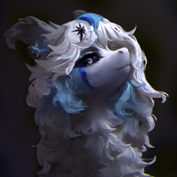 Size: 2221x2223 | Tagged: safe, artist:rvsd, oc, oc only, pony, black sclera, bust, chest fluff, commission, ear fluff, facial markings, female, mare, solo, unusual pupils