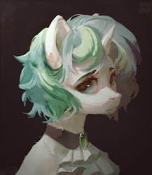 Size: 2000x2300 | Tagged: safe, artist:rvsd, oc, oc only, pony, unicorn, bust, cravat, high res, horn, jewelry, male, portrait, sad, solo, stallion, unicorn oc