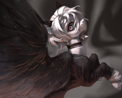 Size: 3000x2407 | Tagged: safe, artist:rvsd, oc, oc only, pegasus, pony, abstract background, commission, looking at you, male, red eyes, shrunken pupils, solo, spread wings, stallion, unusual pupils, wings