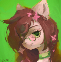 Size: 2981x3000 | Tagged: safe, artist:rvsd, oc, oc only, pony, bust, choker, commission, female, flower, flower in hair, glasses, green background, mare, simple background, solo