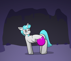 Size: 900x765 | Tagged: safe, artist:defilerzero, oc, oc only, oc:minty candy, pony, unicorn, cave, horn, open mouth, sequence, slime, solo, story included