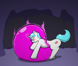 Size: 900x765 | Tagged: safe, artist:defilerzero, oc, oc only, oc:minty candy, pony, unicorn, blushing, bondage, cave, encasement, eyes closed, horn, magic, sequence, slime, solo, story included