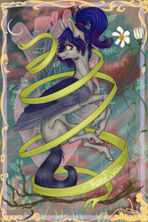 Size: 2000x3000 | Tagged: safe, artist:fasutell-a, oc, oc only, pegasus, pony, belly, colored wings, concave belly, female, flower, mare, solo, sternocleidomastoid, thin, wings