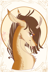 Size: 2000x3000 | Tagged: safe, artist:fasutell-a, oc, oc only, earth pony, pony, bust, horns, portrait, solo