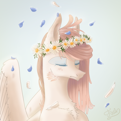 Size: 2000x2000 | Tagged: safe, artist:fasutell-a, oc, oc only, oc:vanilla ray, pegasus, pony, female, floral head wreath, flower, mare, solo