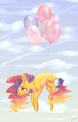 Size: 3000x4700 | Tagged: safe, artist:fasutell-a, oc, oc only, earth pony, pony, balloon, female, mare, outdoors, solo