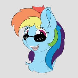 Size: 1293x1293 | Tagged: safe, artist:dsksh, rainbow dash, pegasus, pony, g4, bust, female, glasses, looking at you, mare, multicolored mane, open mouth, portrait, solo