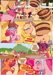 Size: 2733x3866 | Tagged: safe, artist:piesinful, apple bloom, applejack, pinkie pie, earth pony, pony, comic:unlucky day, fanfic:cupcakes, g4, apple, comic, food, implied babs seed, outdoors, pie, speech bubble, sweet apple acres