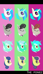 Size: 8051x13788 | Tagged: safe, artist:sollace, derpibooru exclusive, bon bon, dj pon-3, lyra heartstrings, octavia melody, sweetie drops, vinyl scratch, earth pony, unicorn, g4, abstract, gorillaz, horn, parody, poster, vector