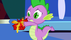 Size: 1920x1080 | Tagged: safe, screencap, spike, dragon, friendship is magic, g4, my little pony: friendship is magic, book, male, solo, twilight's canterlot home