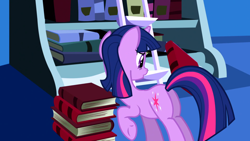 Size: 1920x1080 | Tagged: safe, screencap, twilight sparkle, pony, unicorn, friendship is magic, g4, my little pony: friendship is magic, book, bookshelf, butt, female, horn, ladder, mare, plot, solo, twilight's canterlot home, unicorn twilight